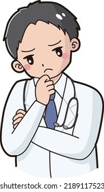 Illustration of a man wearing a white coat thinking (with a stethoscope)