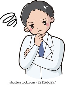 Illustration of a man wearing a white coat thinking
