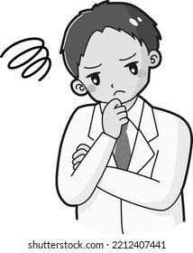 Illustration of a man wearing a white coat thinking