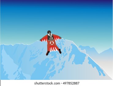 Illustration Man Wearing Wing Suit Extreme Sports And Take A Free Fall