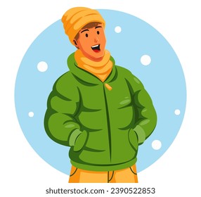 Illustration of a Man Wearing Winter Clothes Smiling