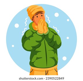 Ilustración de un hombre con una Chaqueta de Invierno y estornudos