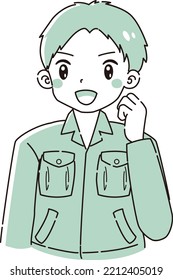 Illustration of a man wearing work clothes holding a fist