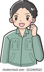 Illustration of a man wearing work clothes holding a fist