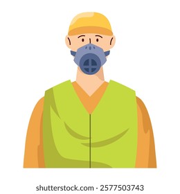 Illustration of a man wearing yellow safety gear with a respirator mask