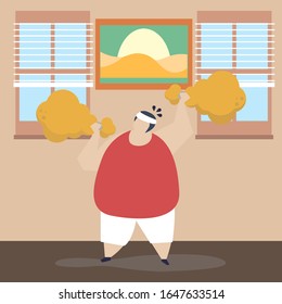 Illustration of man weightlifting with chicken drumstick