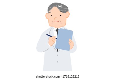 Illustration of a man in a white coat interviewing