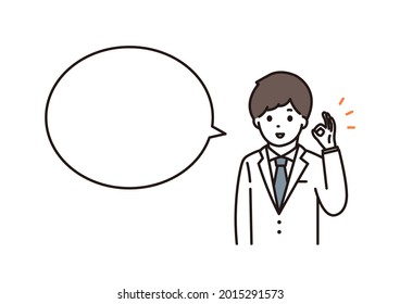 Illustration of a man in a white coat, a pharmacist, and a doctor signing OK with a smile