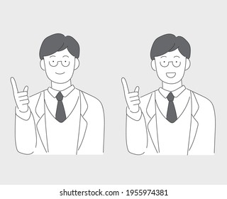 Illustration of a man in a white coat pointing