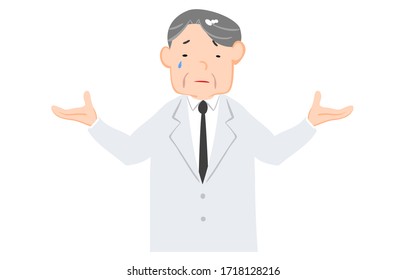 Illustration of a man in a white coat posing for surrender