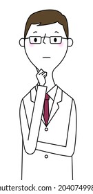 It is an illustration of a man in a white coat thinking.