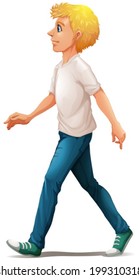 Illustration of a man in white shirt walking on a white background