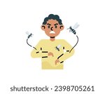 Illustration of a man who is angry because he keeps being bitten by mosquitoes. swarmed by annoying mosquitoes. upset with mosquito bites. humans and insects. Flat and cartoon illustration design