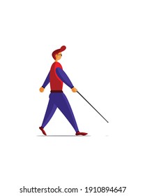 illustration of a man who is blinded using a stick as a guide