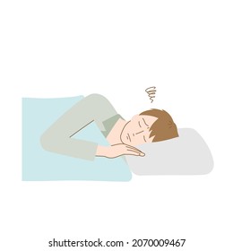 Ilustración de un hombre que no puede dormir muy bien (insomnio) (fondo blanco, vector, corte)