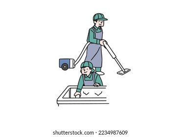 Illustration of a man who cleans the house (color)