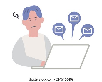 Illustration of a man who is depressed by processing a lot of emails