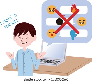 Illustration of a man who don't mind cyberbullying and flaming