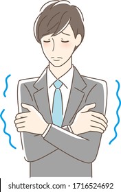 Illustration of a man who feels cold and shivers