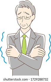 Illustration of a man who feels cold and shivers