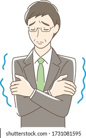 Illustration of a man who feels cold and shivers