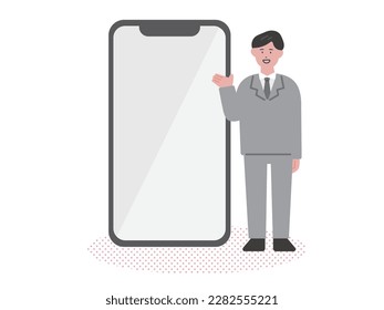 Illustration of a man who guides with a smartphone