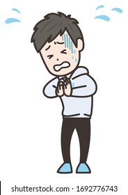 It is an illustration of a man who has apologized. Vector image.