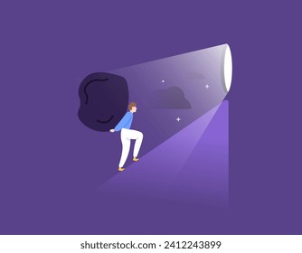 Illustration of a man who keeps walking and climbing to get to his destination. strive to succeed, win, and be free. continue to fight despite bearing heavy burdens. flat illustration concept design. 