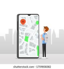 Illustration of a man who is looking at a digital map