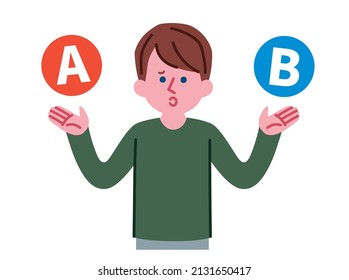 Illustration of a man who is at a loss with two choices
