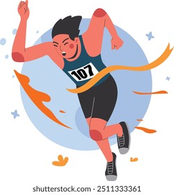 Illustration of a man who is participating in a running race with a dynamic and colorful design concept that gives the impression of courage and enthusiasm.