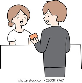 Illustration Of A Man Who Pays By Card At The Reception