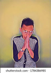 illustration of a man who is praying or hoping.