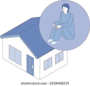 Illustration of a man who shuts himself off and stays at home