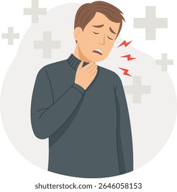 Ilustração de um homem que está doente e tem dor de garganta.