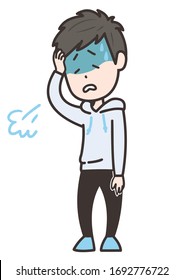 It is an illustration of a man who sighs. Vector image.