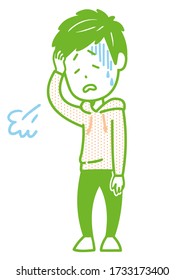 It is an illustration of a man who sighs. Vector image.