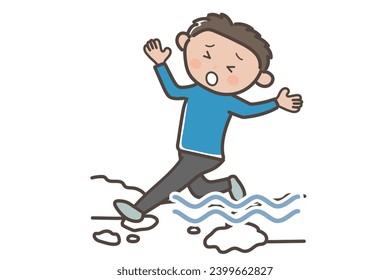 Illustration of a man who slips on a snowy road, loses his balance and is about to fall