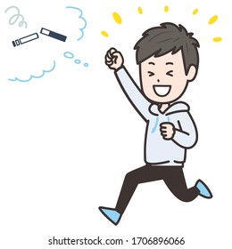 It is an illustration of a man who succeeded in smoking. Vector image.
