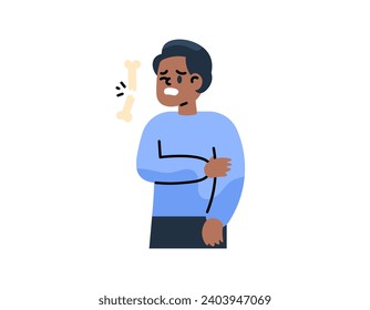 Illustration of a man who suffered a fracture in the arm. pain due to fractures. holding a afternoon hand. problems and incidents. Illustration design of flat characters and cartoons.graphic elements