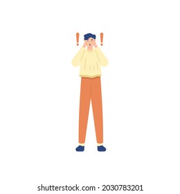illustration of a man who is surprised or not expecting. stunned or shocked. the expression of the person receiving the gift or surprise. flat cartoon style. vector people design