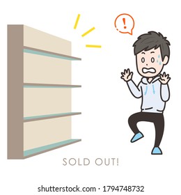 It is an illustration of the man who is surprised at the sold out. Vector image.