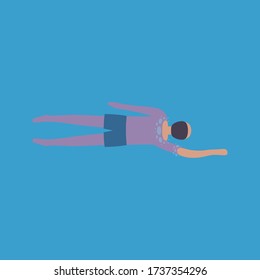 illustration of man who swims. View from above. Colorful flat vector drawing.
