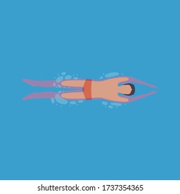 illustration of man who swims. View from above. Colorful flat vector drawing.