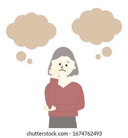 Illustration of man who are in trouble. Elderly person with speech bubbles