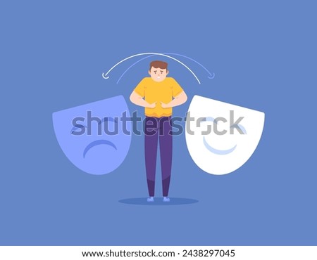 illustration of a man whose mood and emotions change easily. suffers from bipolar disorder. manic phase and depressive phase. mental health problems. mental disorders. illustration concept design
