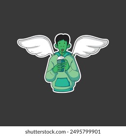 illustration of a man with wings drinking