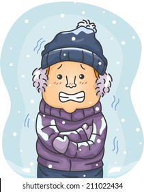 Illustration of a Man in Winter Clothes Shivering Hard Because of the Cold