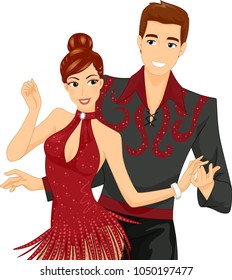 Illustration of a Man and Woman Ballroom Dancing Pair in Costume