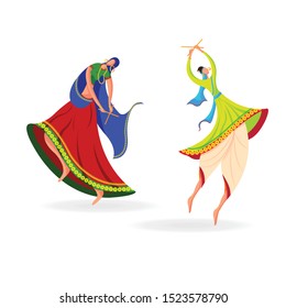 Illustration of  man & woman cartoon playing dandiya. svg